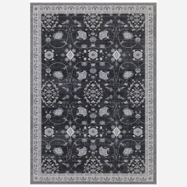 Moonay Vintage Vloerkleed Atlas Bloemen 240x340 cm - Wasbaar Antislip Zwart