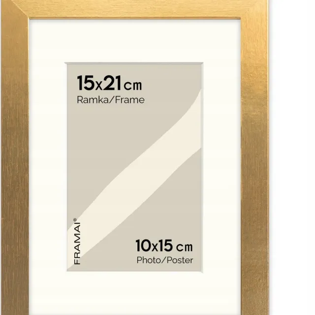 FRAMAI Gouden fotolijst 15x21 cm met passe-partout voor foto's van 10x15 cm