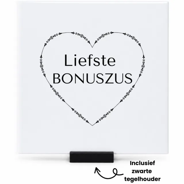 Hacebo liefste bonuszus tegeltje met tegelhouder - Zus - de liefste bonuszus - tegeltjes met tekst - verjaardag - cadeautje voor zus - zus artikelen - kado - geschenk - spreuktegels - 15x15 CM Wit