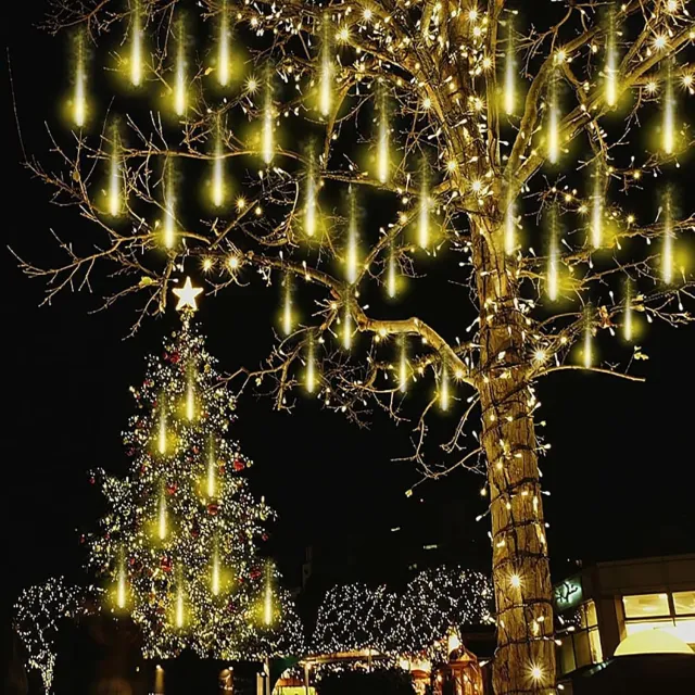 AMVORA Kerstboomlichtsnoer: 20 buizen, meteorendouche lichtketting, gelijkwaardig aan 2 sets van 10 buizen, waterdichte lichtketting voor Kerstmis, Halloween, boom, kerstdecoratie buiten, warm wit