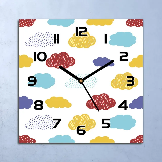 Coloray Wandklok - Kleurrijke wolken Glazen Klok - 30x30 cm - Geel Wandklok - Wandklok Vierkant - Wandklok Industrieel - Wandklok Keuken - Stille Wandklok Geel - Kleurrijke wolken - Zwarte Handen