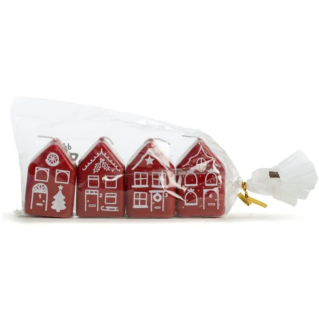 Rustik Lys Kaarsen huisje - 4 x 6 cm - Set van 3 huisjes - Antiek rood