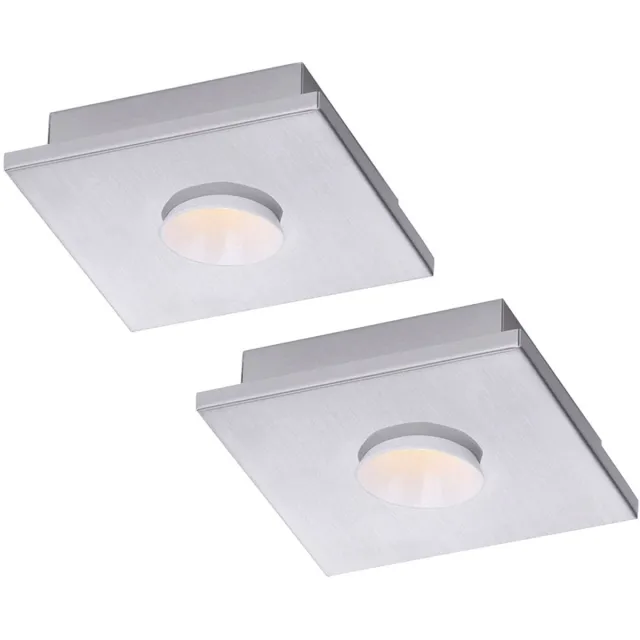 Fischer Leuchten Plafondlamp LED wit Woonkamerlamp 3-traps dimmer, metaal zilver, 1x LED 4W 360Lm warm wit, LxBxH 17x17x4 cm, set van 2