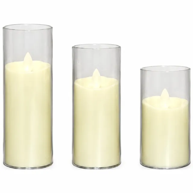 SWGOTA led kaarsen met bewegende vlam - 5 x 12,5 cm - grijs glas en golvende rand - decoratie voor nachtkastje en feestdagen - 12 per displaydoos