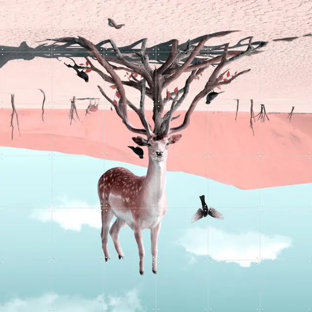 IXXI Reed, Julien Tabet - 120 x 120 cm - Grote wanddecoratie en posters - Fotografie, Surrealisme, Digitale Kunst, Woonkamer, Bomen, Landschappen Koele tinten / Roze