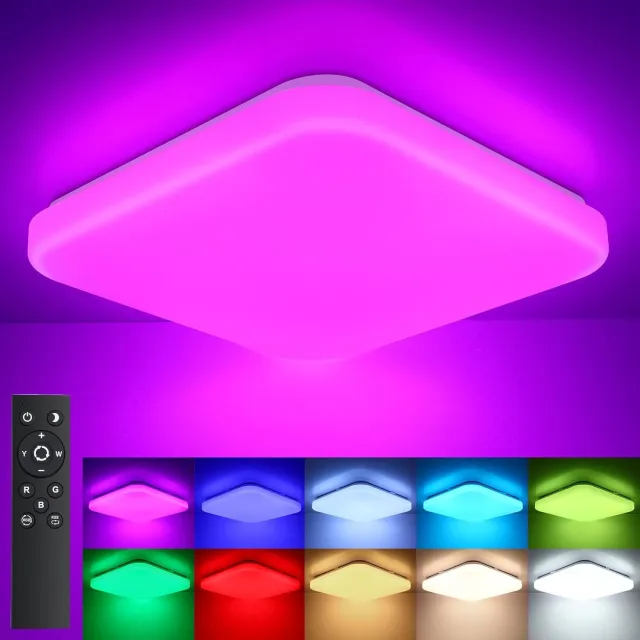 LOVHAUS RGB LED Plafondlamp 24W - Dimbaar - 3000-6500K - 2400 Lumen - Met Afstandsbediening - 33x33 cm Wit