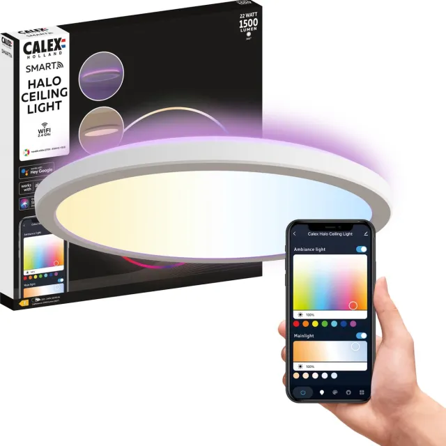 Calex Halo Slimme Plafonnière - Smart Plafondlamp 30cm - RGB en Warm Wit Licht - Wit