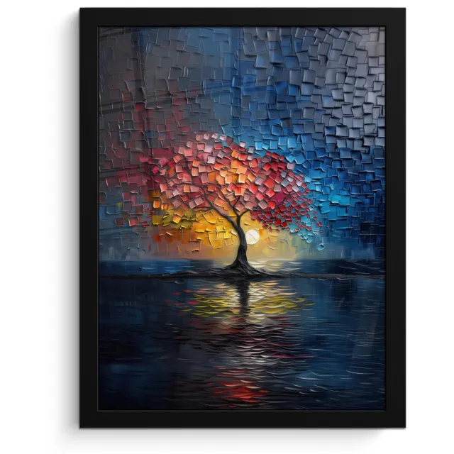FrameYourWall Poster in lijst - Fotolijst 30x40 cm - Posters - Boom - Blauw - Bladeren - Vakken - Posterlijst zwart - Decoratie - Wanddecoratie woonkamer - Muurdecoratie slaapkamer
