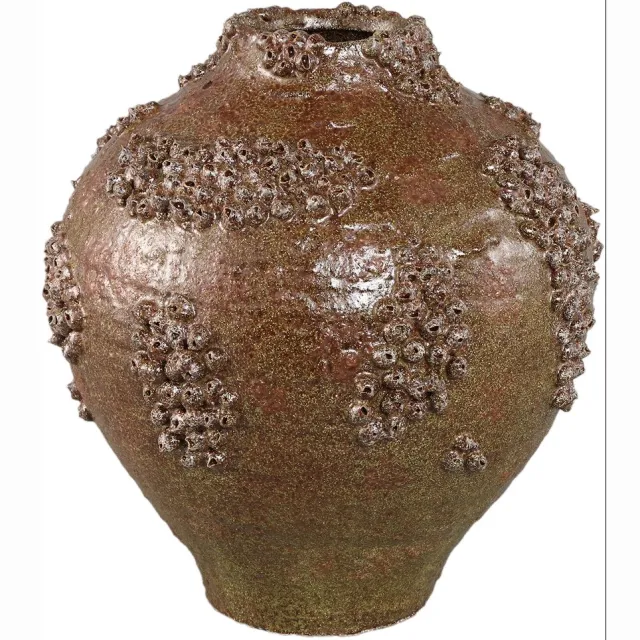 PTMD Deisy Green Ceramic Jar Shaped Vase Rough Coral Bruin