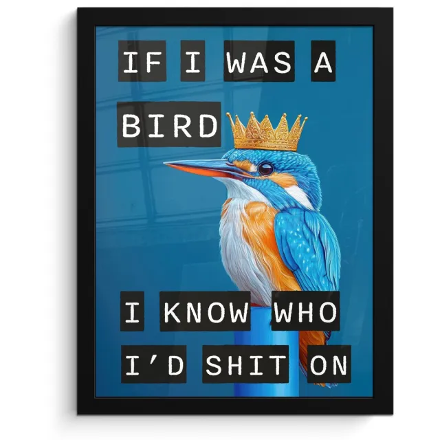 FrameYourWall Poster in lijst - Fotolijst 30x40 cm - Posters - Vogel - Decoratie - Ijsvogel - Blauw - Posterlijst zwart - Decoratie - Wanddecoratie woonkamer - Muurdecoratie slaapkamer Tekst - IJsvogel