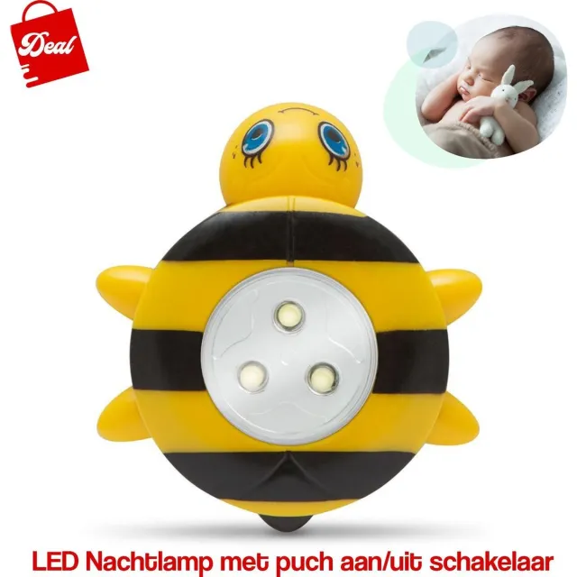 Deal LED Nachtlamp Met Push Aan & Uit Schakelaar - Bijtje Geel & Zwart