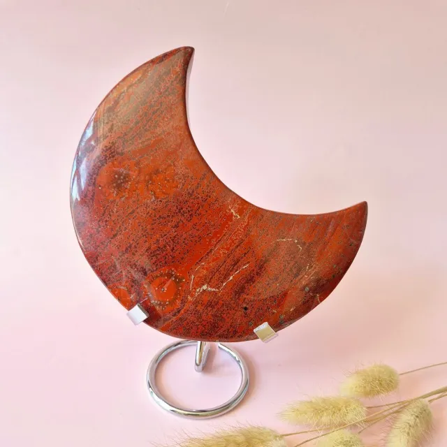 Moonlight Gemstones XXL Rode Jaspis Maan op Metalen Standaard 13-15cm (700g) – Aarding & Kracht in Eén (Red Jasper) Meerkleurig
