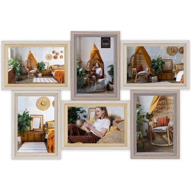 HAES deco Houten Multi Fotolijst / Galerie Copenhagen bruin voor 6 foto's 10x15 (formaat 47x32 cm) - VZ662HS Multicolor