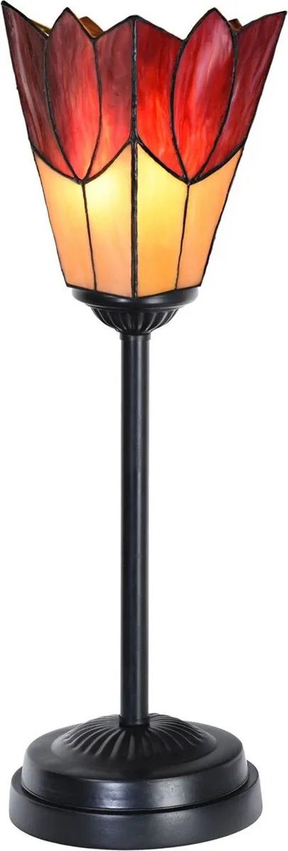 Coloured by Art Tiffany slanke tafellamp zwart met Fleur de Vanneau Kievitsbloem - Art Deco Trade Rood