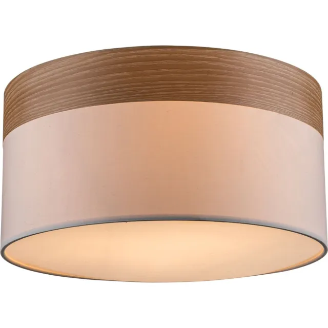 Globo Plafondlamp Woonkamerlamp rond blauw hout textiel beige, metalen stof, 3x E27 stopcontacten, DxH 40x25 cm