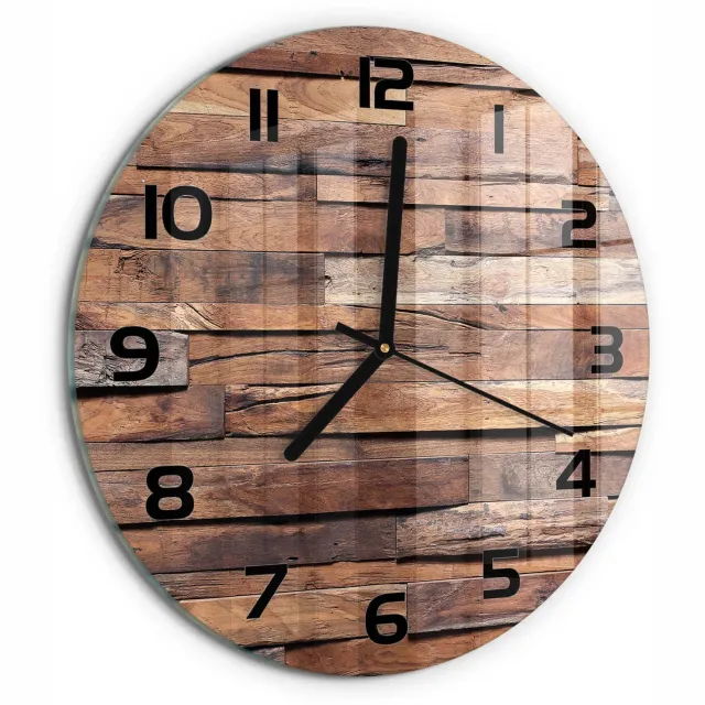TULUP Wandklok - Houten muur Klok Glas Met Opdruk - fi30 cm - Bruin Moderne Wandklok Glas - Zwarte handen - Ronde Klok - Decoratieve Glazen Klok - Glazen Wandklok Design