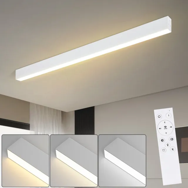 NETTLIFE Plafondlamp - 80CM - Wit - Lange Bureaulamp - Dimbaar - LED Plafondverlichting - met Afstandsbediening - 25W moderne Lamp - voor Slaapkamer | Keuken | Woonkamer