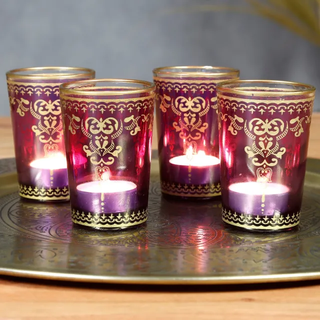 Casa Moro waxinelichthouders - Set van 6 glazen - kaarsenhouders - theeglazen Violet-Paars goud Zie afbeeldingen en beschrijving.“