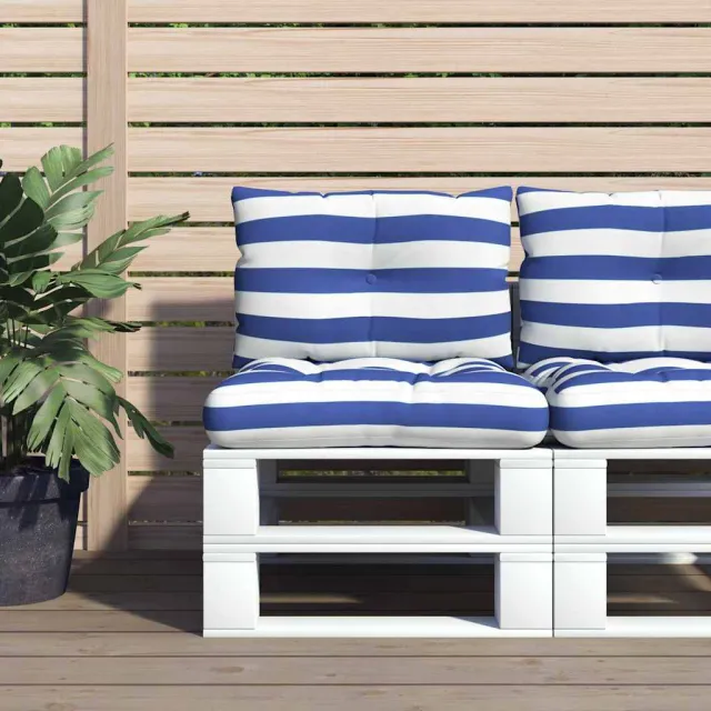 vidaXL Palletkussens 2 st gestreept oxford stof wit en blauw