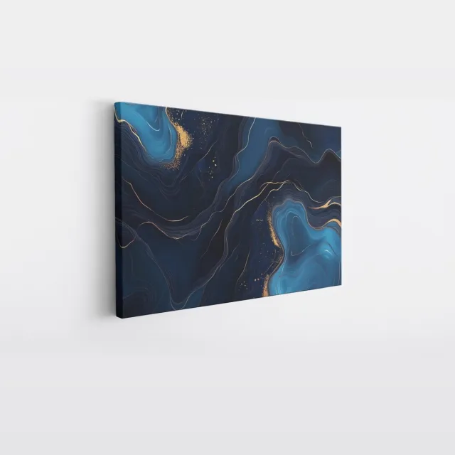 Saammp Canvas Schilderij - Marmer - Donkerblauw - Turqoise - Abstract kunstwerk - 40x30 - Foto op canvas - Wanddecoratie - Muurdecoratie Woonkamer - Slaapkamer decoratie - Canvas Print Multicolor