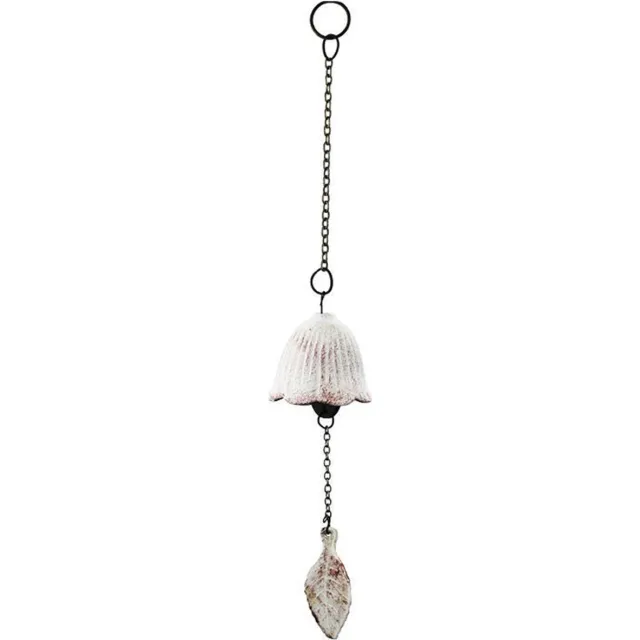 SNQ Windgong – Bladvormig ontwerp – Hangende bel met enkel blad – Klein – Hangmodel – Windgong voor buiten – Gietijzer – Tuin, terras- en woondecoratie – Wit