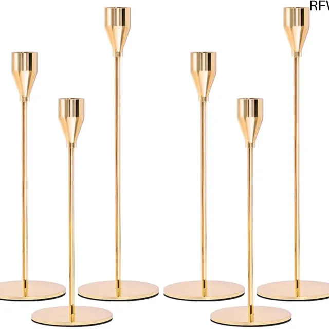 RFWR Set van 6 elegante gouden kandelaars voor kaarsen – Perfect voor bruiloften en interieurdecoratie