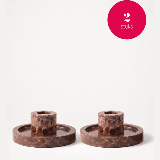 vtwonen Kandelaars - Marmer - Bruin - Set van 2 - 10,2 x 4 cm