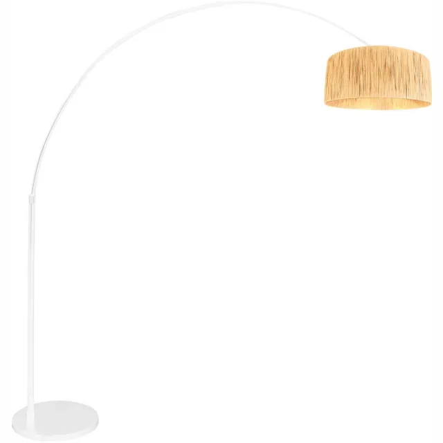 Steinhauer Witte vloerlamp / booglamp Sparkled Light 3785W van Steinhauer, met naturel seagrass kap, hoogte verstelbaar, uitschuifbaar tot 230 cm, trendy design voor binnen. Beige
