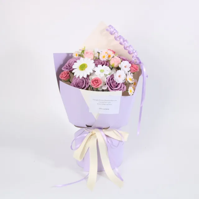 La Roselle Amsterdam Lavender Daisy Luxe Kunstbloemen Boeket – Geurende EVA Foam Rozen met Margrieten – Lila/Roze Lila/Paars/Roze