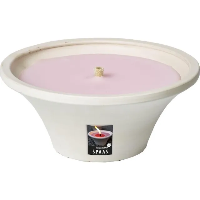 Spaas Terracottaschaal wit met kaars roze