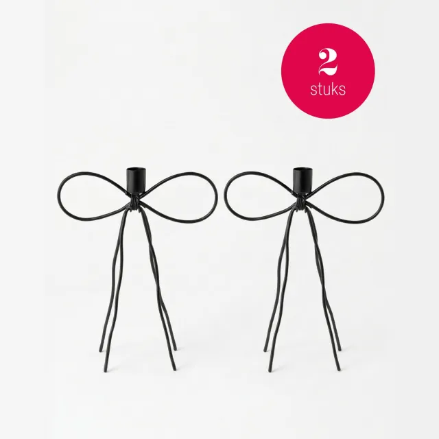 vtwonen Kandelaren Bow - Zwart - Metaal - Set van 2 - 25 cm
