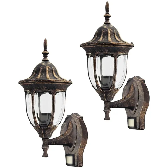Rabalux wandlamp, voor buiten, bewegingssensor, IP43, E27, max. 60 W, antiek goud, Milano, 2 stuks antiek gold