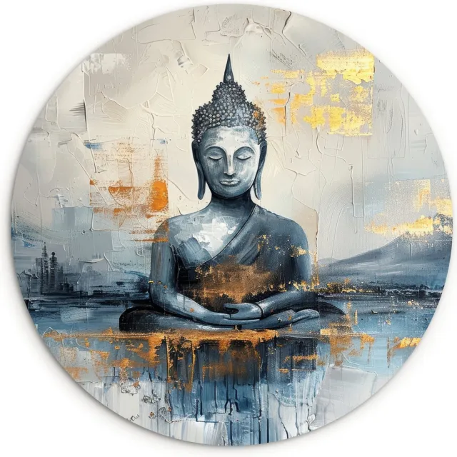 WallCircle Wandcirkel 120x120 cm - Muurcirkel Buddha - Goud - Abstract - Modern - Kunst - Verf - Chakra - Muurdecoratie woonkamer - Wanddecoratie slaapkamer - Kamer decoratie accessoires - Ronde schilderijen - Woonaccessoires binnen Buddha - Abstract