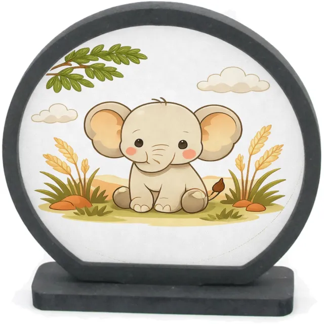 Mr Cadeautjes Houten fotolijst rond met MDF inleg - design Vriendelijke savanne-wereld met één centraal dier en botanis | cadeau Wit
