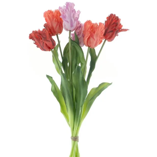 Real Touch Papegaai kunst tulpen 6 stuks 51cm mixed orange/peach/pink Real Touch -Real Touch Parrot tulip bundle X6 mixed orange/peach/pink 51cm