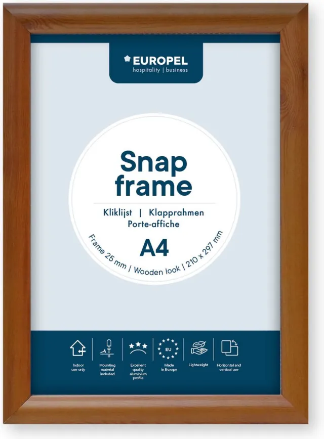 Europel Kliklijst – Posterlijst – A4 – 21 x 29,7 cm – Aluminium – 25mm – Hout