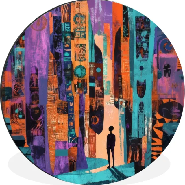 WallCircle Wandcirkel - Muurcirkel - Abstract - Figuren - Kleurrijk - Aluminium - Dibond - 60x60 cm - Binnen en Buiten