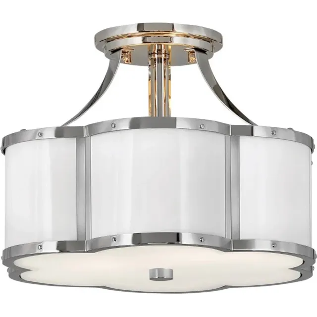 Hinkley LED Plafondlamp Chance | 2X E27 Max 60W | Dimbaar | Polished Nickel with Polished White Geen