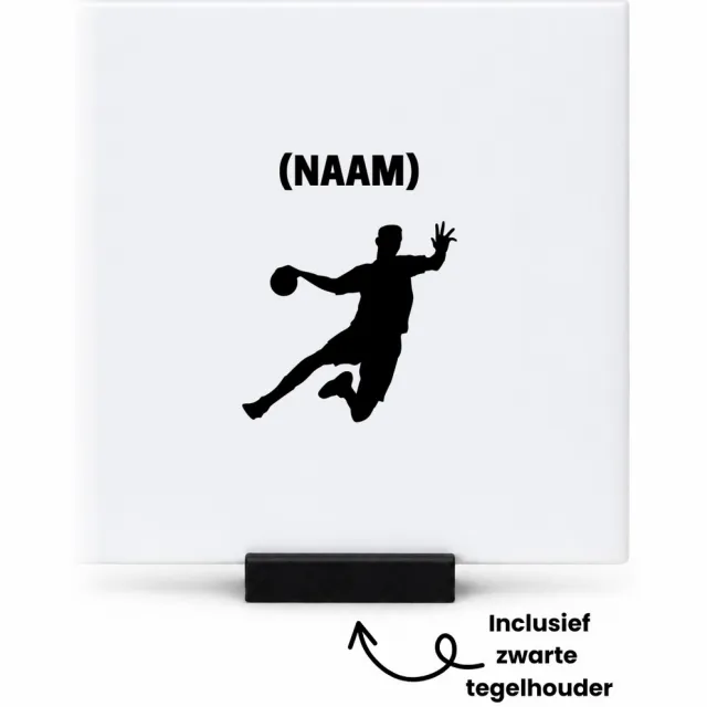 Hacebo Handbal met eigen naam tegeltje met tegelhouder - Handbal - Handballer - tegeltjes met tekst - Sport - spreuktegels - 10.8x10.8 CM Wit