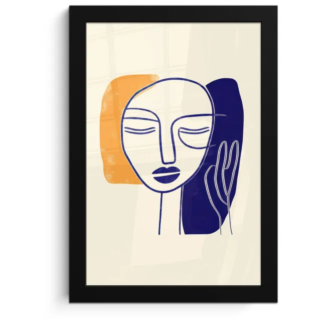 FrameYourWall Poster in lijst - Fotolijst 20x30 cm - Posters - Minimalistisch - Gezicht - Hand - Oranje - Blauw - Posterlijst zwart - Decoratie - Wanddecoratie woonkamer - Muurdecoratie slaapkamer Gezicht - Hand - Minimalistisch