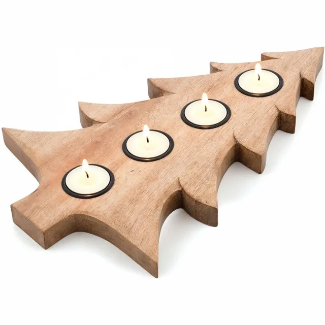 Orion Kandelaar Houten voor 4 Kaarsen MANGO 40x27,5 cm - Kaarsen - Kaarsenstandaard - Kaarsenhouder - Decoratie bruin