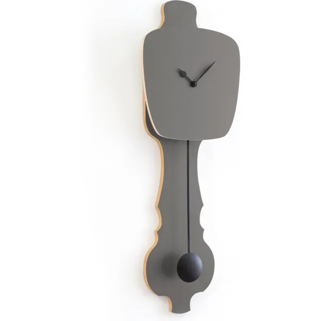 Kloq Wandklok met Pendule - Batterijen Inbegrepen - Wanddecoratie - Quartz Beweging - Niet-Tikkend Batterij Aangedreven - Steen Grijs & Diep Zwart - Groot Steen Grijs & Zwart