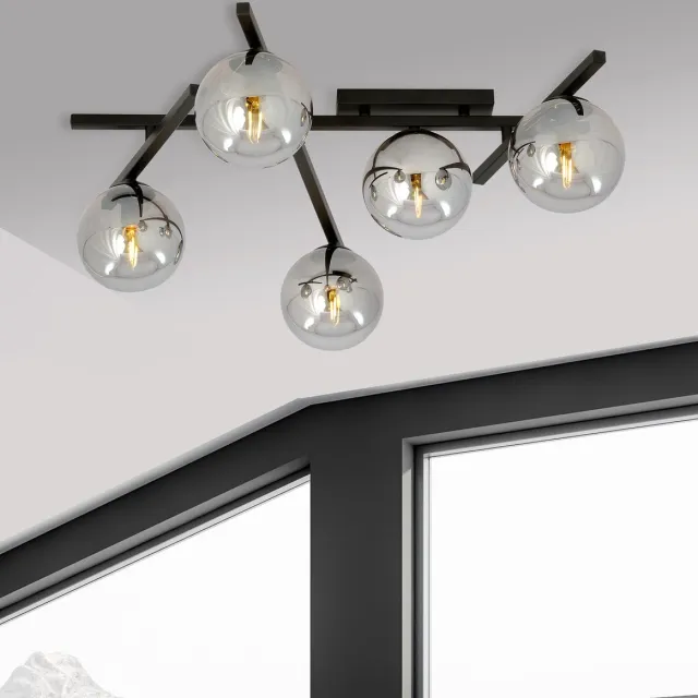 Emibig Plafondlamp met 5 gerookte bollen E14 - Perfect voor sfeervolle verlichting Zwartachtig