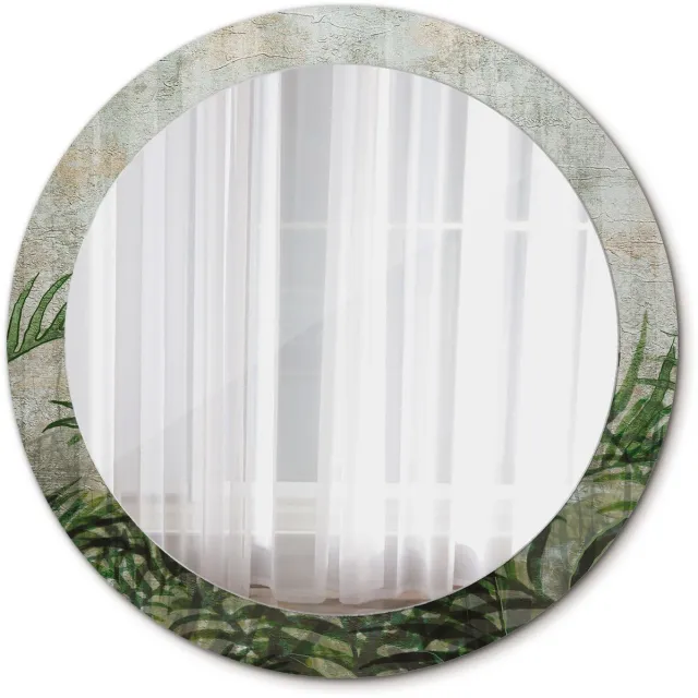 TULUP Spiegel - Ronde vorm Spiegel - op gehard Glas - Varenbladeren - Diameter: 80 cm - Design Spiegel - Slaapkamerspiegel - Badkamerspiegel - Make-upruimte - Kaptafel - Groene - Stijlvol accent - Stijlvolle Spiegel - Spiegel Met Haken Groen Varenbladeren
