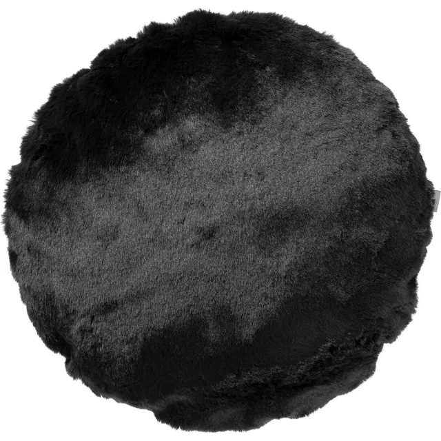 Dutch Decor ZAYA - sierkussen Ø45 cm rond - bontlook - effen kleur - Raven - zwart