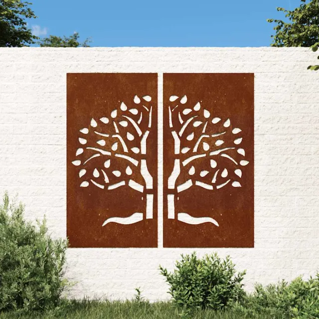 vidaXL Wanddecoratie tuin 2 st boomontwerp 105x55 cm cortenstaal Bruin