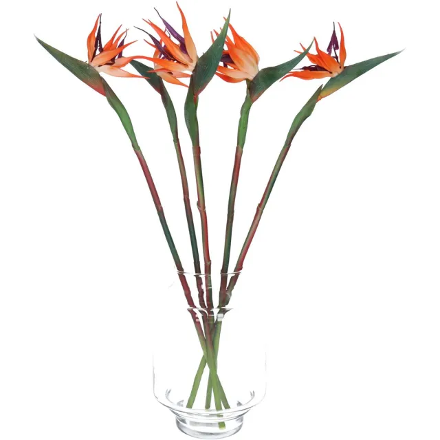 Bellatio Design Kunstbloem Strelitzia - 5x - 58 cm - losse steel - kunst zijdebloem - Paradijsvogelplant Oranje