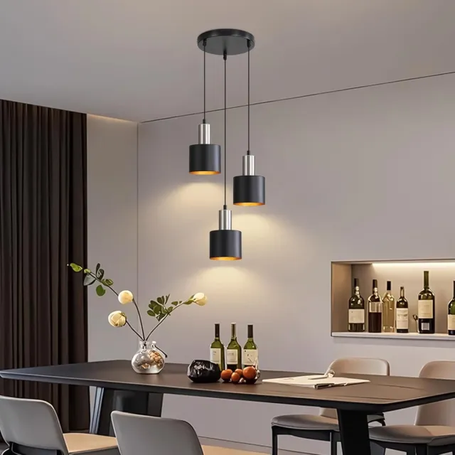 Glitzerlife Hanglampen - 3xE27 - Retro Industrieel - Hoogte verstelbaar - Metaalkap - Ø22cm - Zwart goud interieur - Max25W - eetkamer industrieel keuken woonkamer