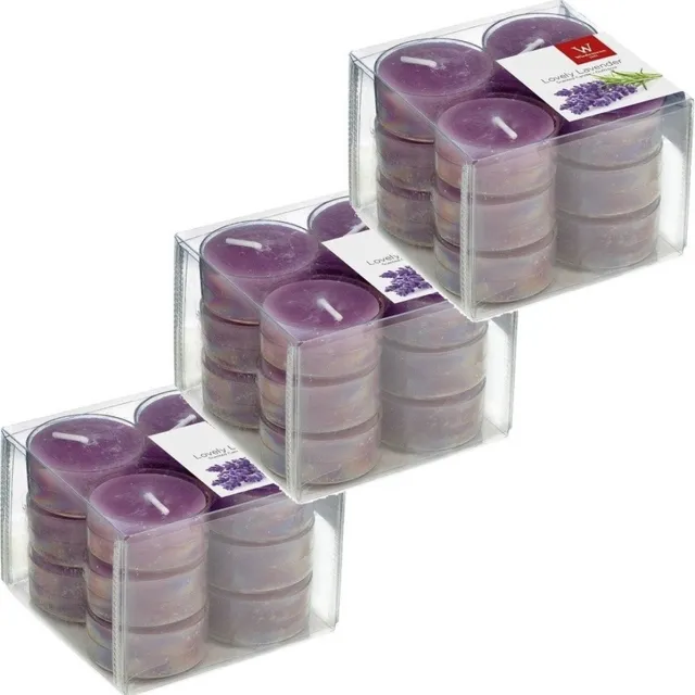 Trend Candles geurtheelichtjes/waxinelichtjes - 36x - lavendel geur - 4 branduren -transparante cup Paars