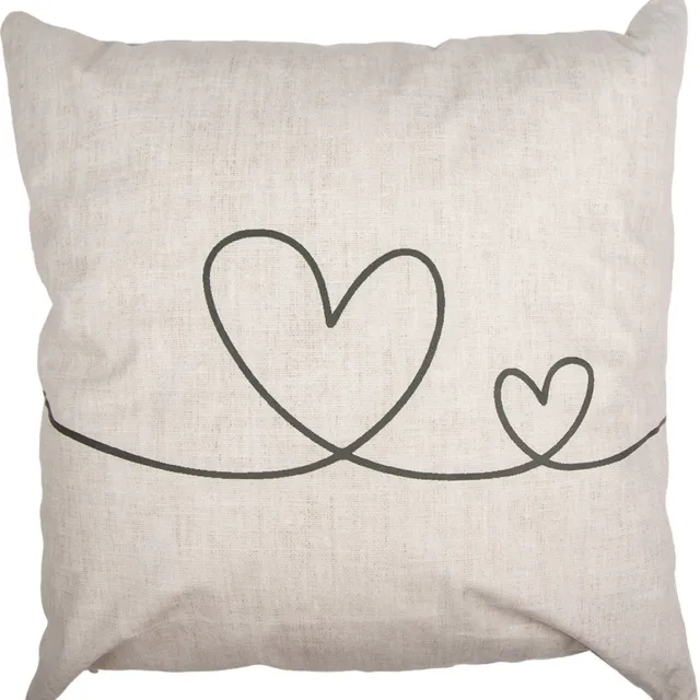 Clayre & Eef Kussenhoes 45x45 cm Beige Groen Polyester Harten